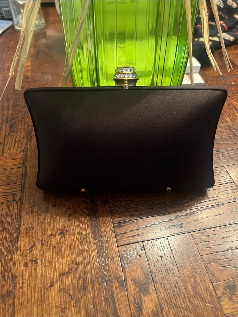 Vintage Carlo Fellini hard-sided black satin evening convertible clutch